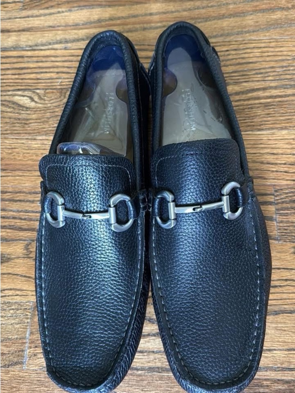 Florsheim Black Pebbled Leather Bit Loafers